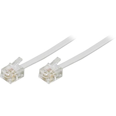 Deltaco Telephone Cable, RJ11(6P4C) Male - Male, 3m, White